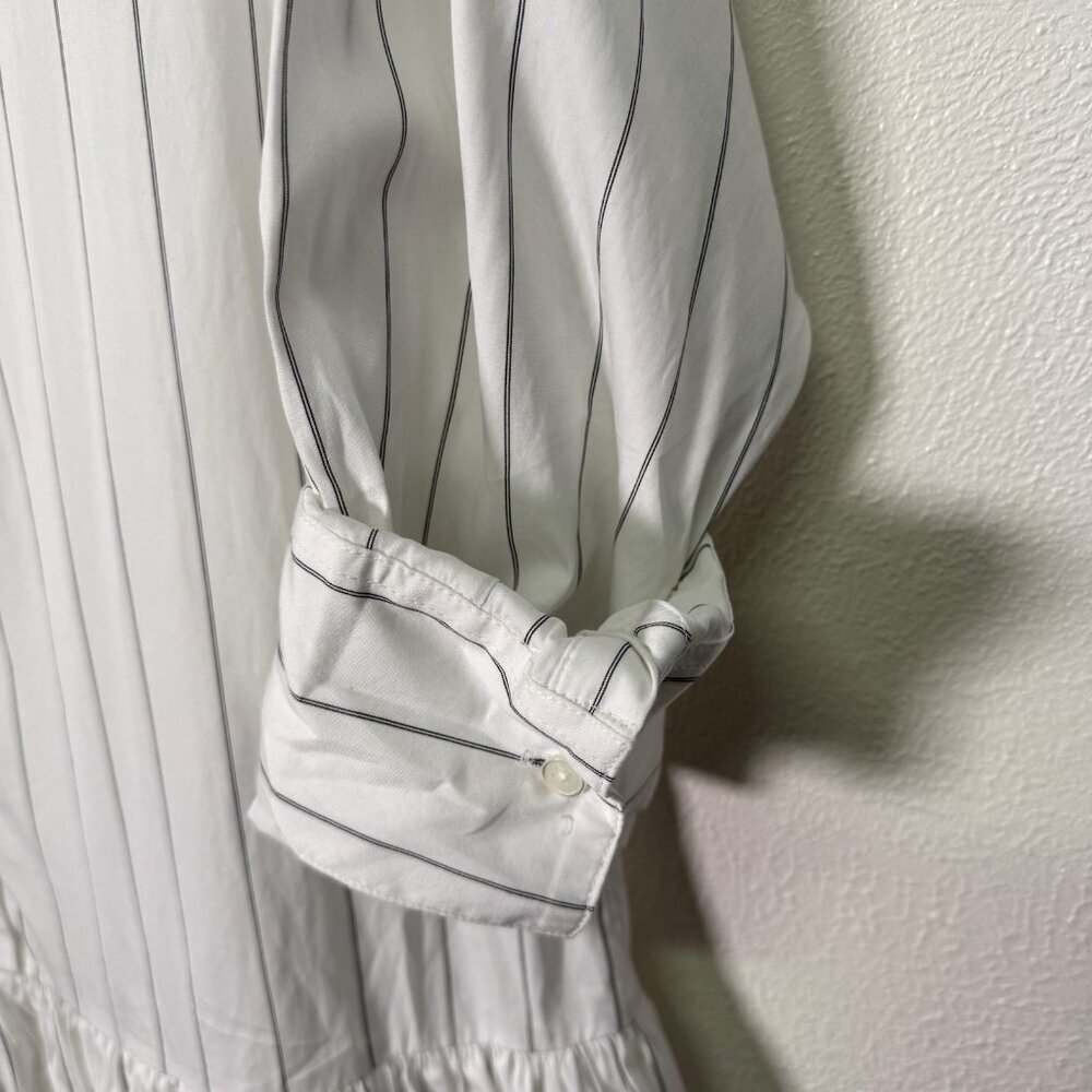MADEWELL Bubble-Hem Mini Shirtdress in Pinstripe Poplin Dress X-Small - Picture 4 of 16